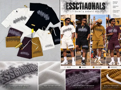 Collection and garment reference sheet for Essentials Graphic Tee & Shorts Set