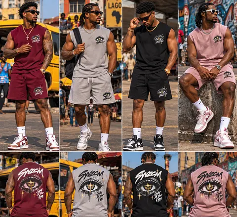 Front and back styling references for SYVZCM Emblem Shorts Set