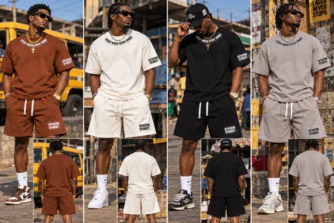 Collection and garment reference sheet for Smoke Mark Contrast Trim Tee & Shorts Set