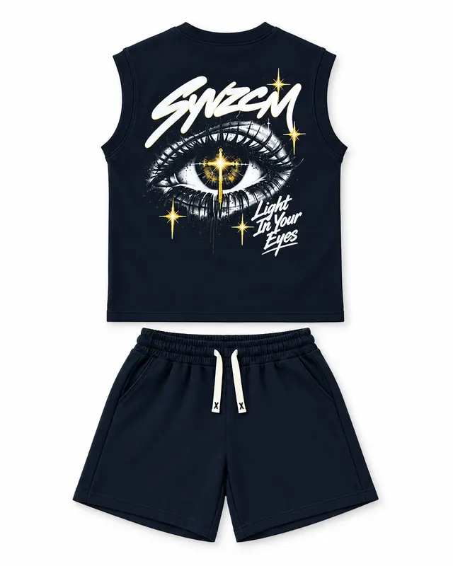 Eye Graphic Sleeveless Tee & Shorts Set — Navy garment reference