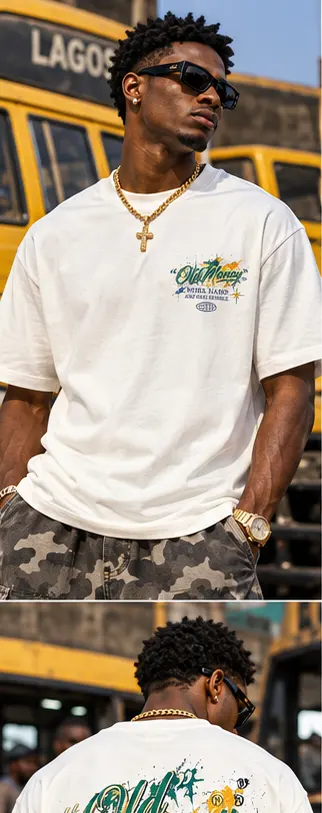 SYVZCM Embroidered Polo — White on a streetwear model