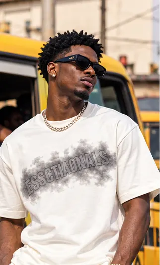 Essentials Graphic Tee & Shorts Set — White on a streetwear model