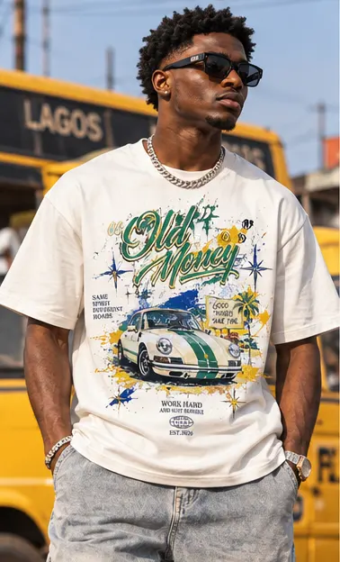 Old Money Car Graphic T-Shirt — White on a streetwear model